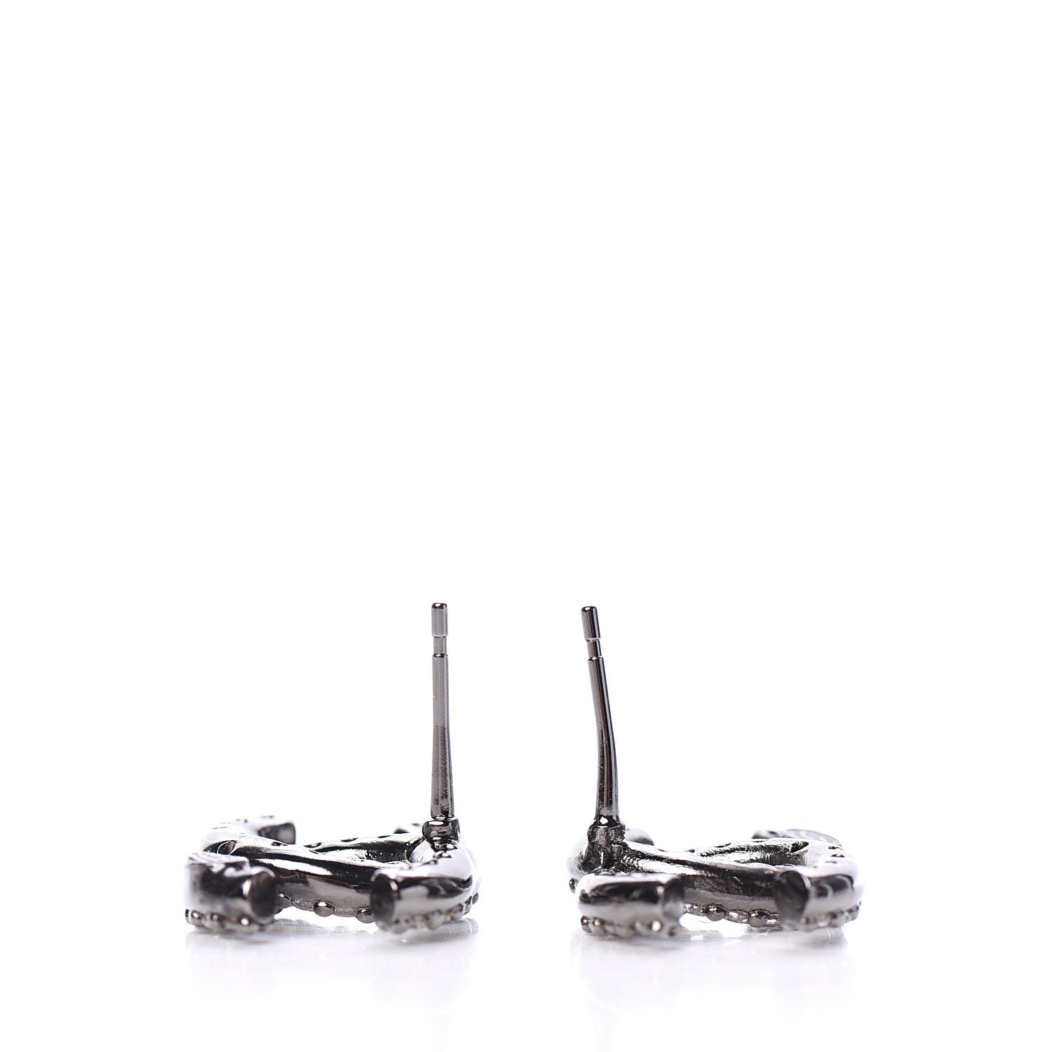 Chanel Metal Crystal CC Lock Symbols Stud Earrings Ruthenium 5 of 6