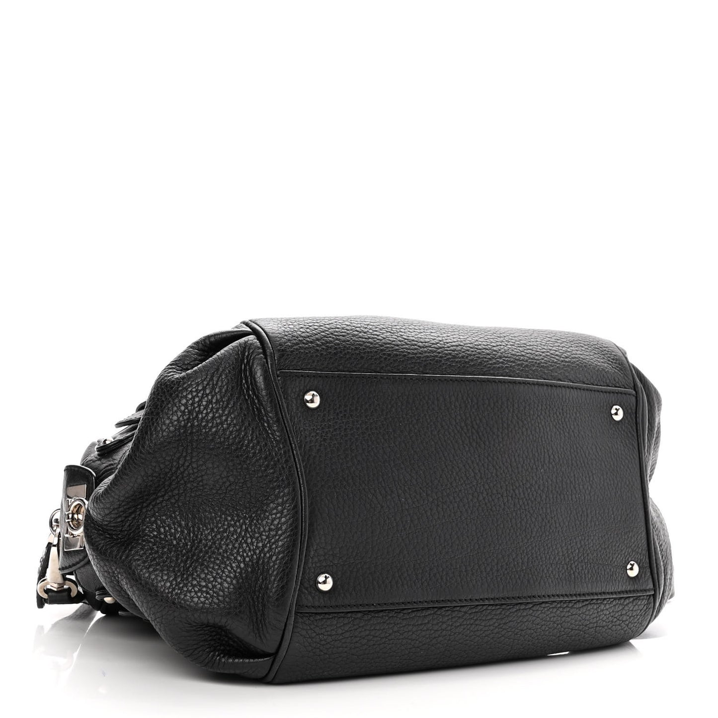 Grained Calfskin Gancio Top Handle Convertible Satchel Black