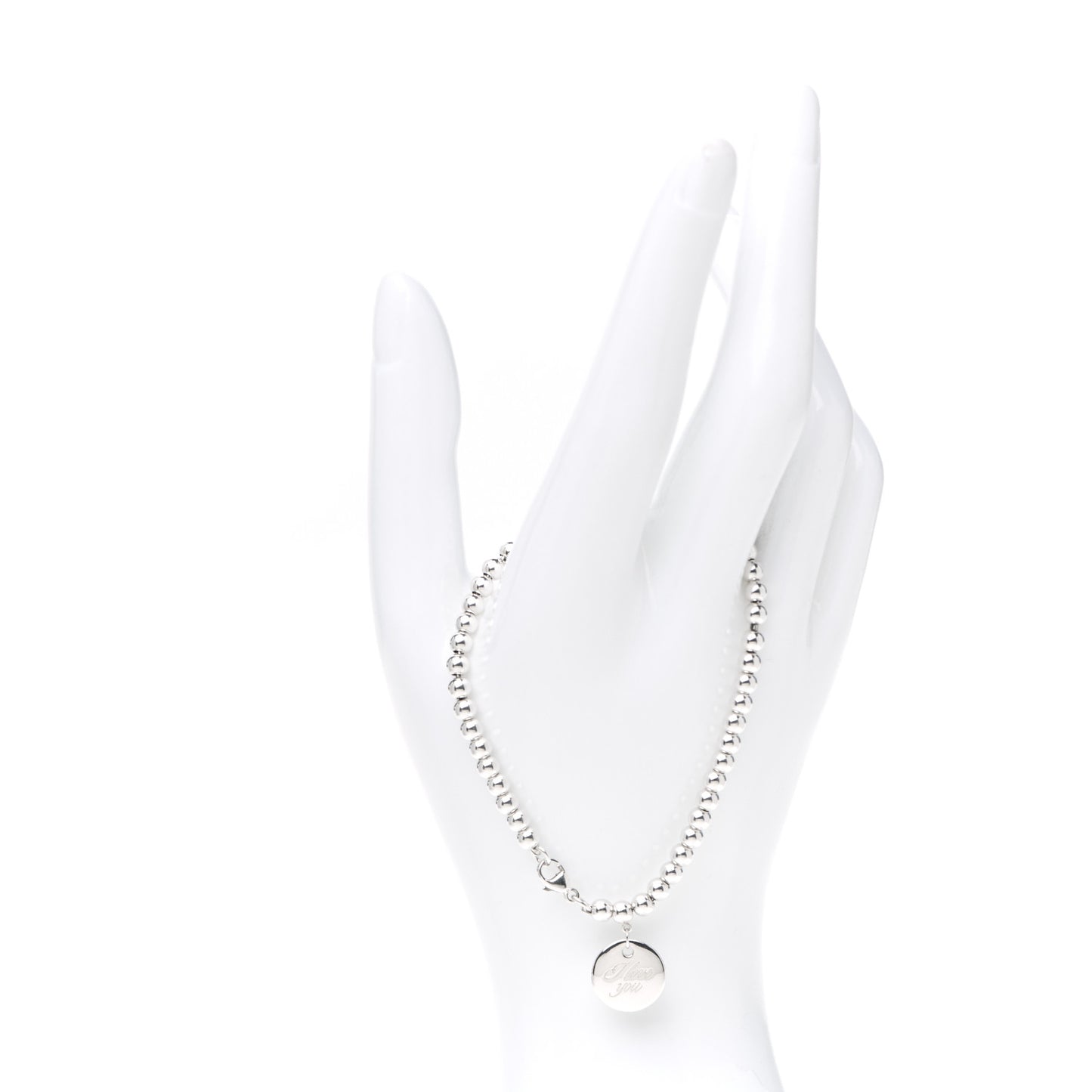 Sterling Silver 4mm I Love You Round Tag Bead Bracelet