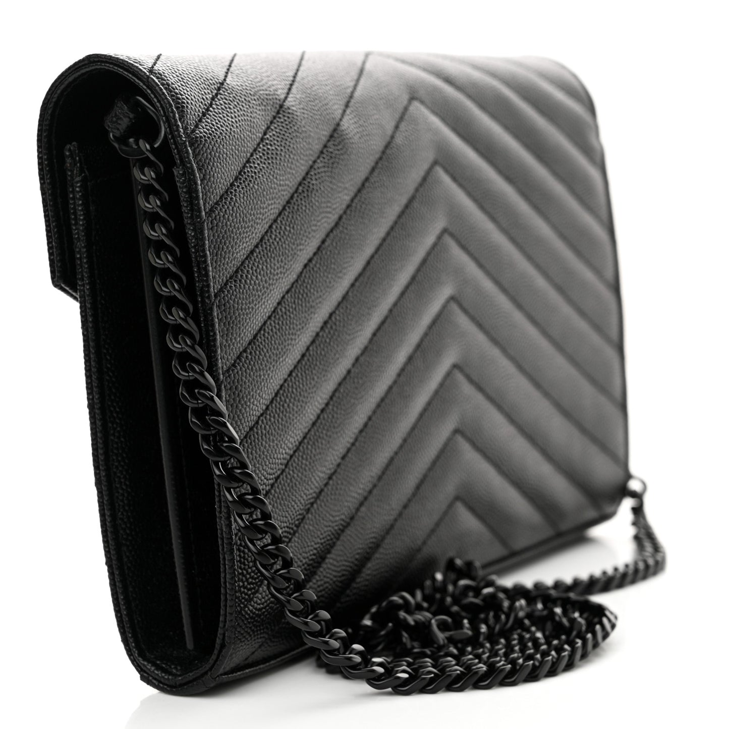 Grain De Poudre Matelasse Chevron Monogram Monochrome Chain Wallet Black