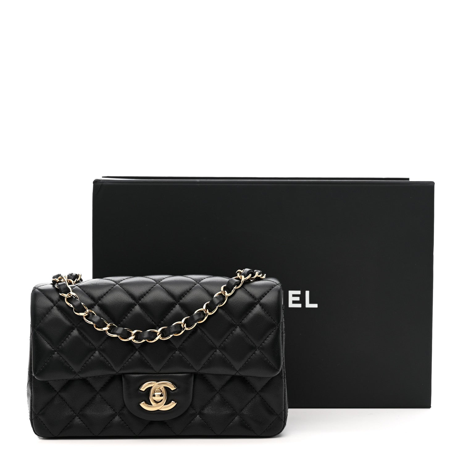 CHANEL ブラックレザー ミニバッグ Chanel Lambskin Quilted Mini Rectangular Flap Black 1850177