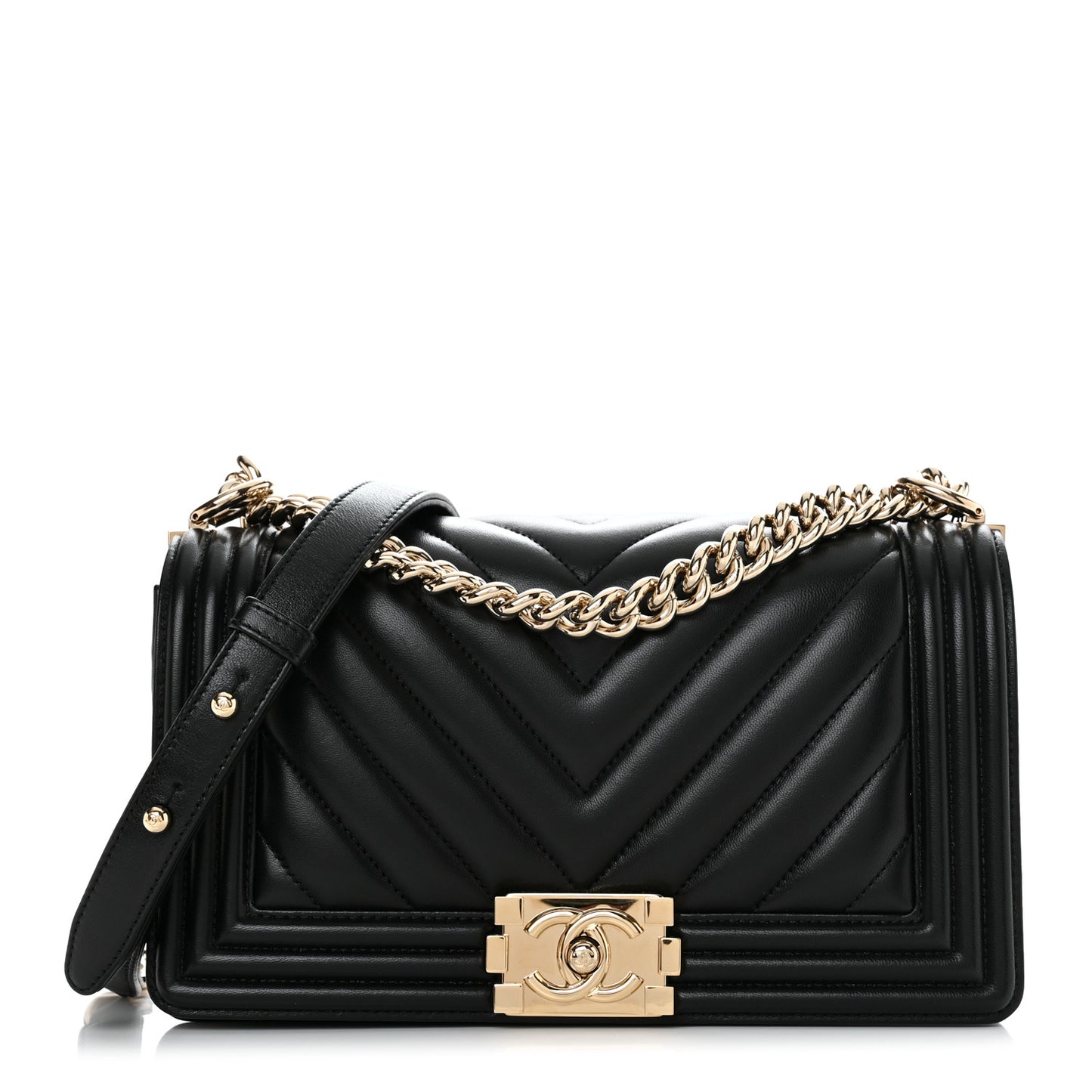 Lambskin Chevron Quilted Medium Boy Flap Black
