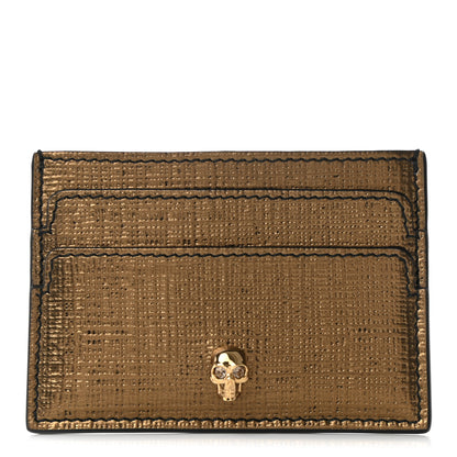 Alexander McQueen Metallic Textured Calfskin Skull Card Holder Gold 1 of 7