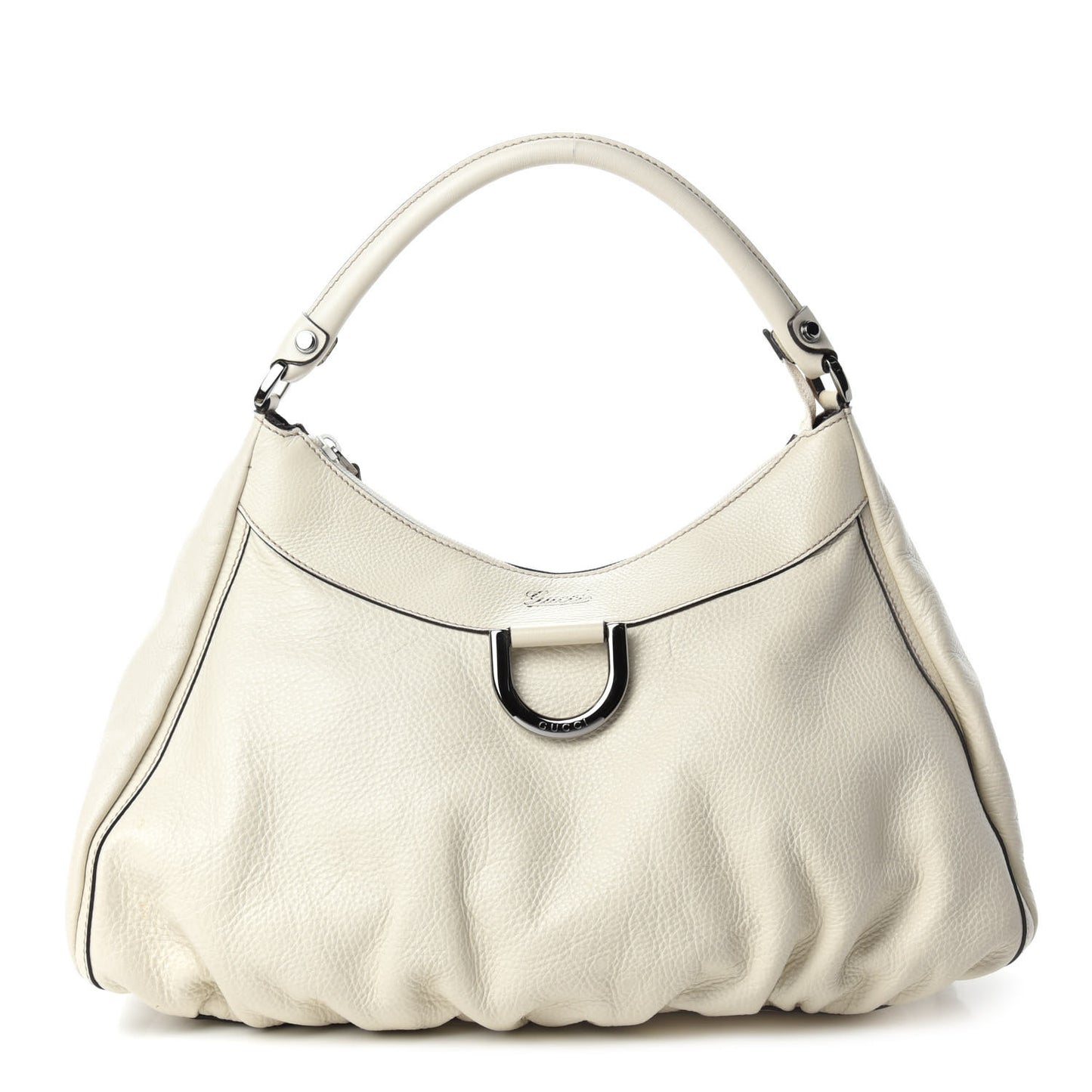 Calfskin Large D Gold Ring Hobo Off White