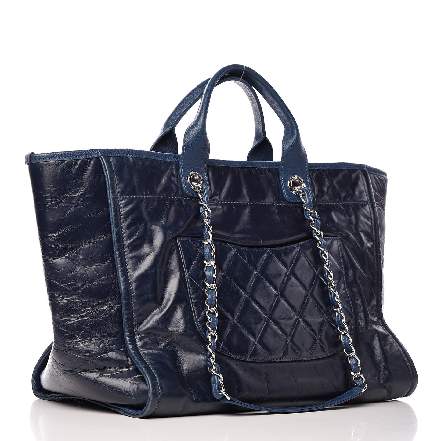 Glazed Calfskin Large Deauville Tote Blue