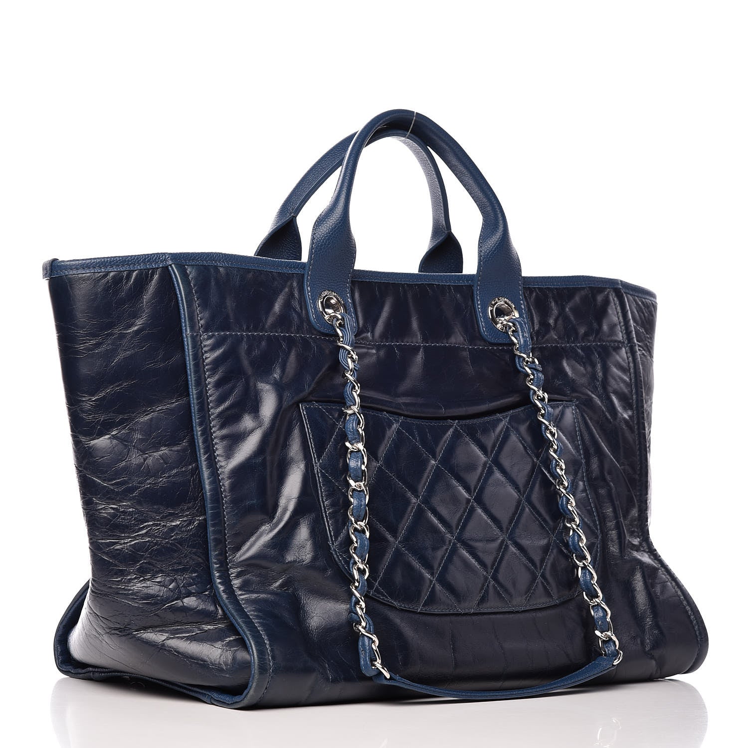 Chanel Glazed Calfskin Large Deauville Tote Blue 3 of 9