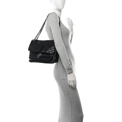 Saint Laurent Crinkled Calfskin Matelasse Monogram Medium Niki Chain Satchel Black 2 of 11
