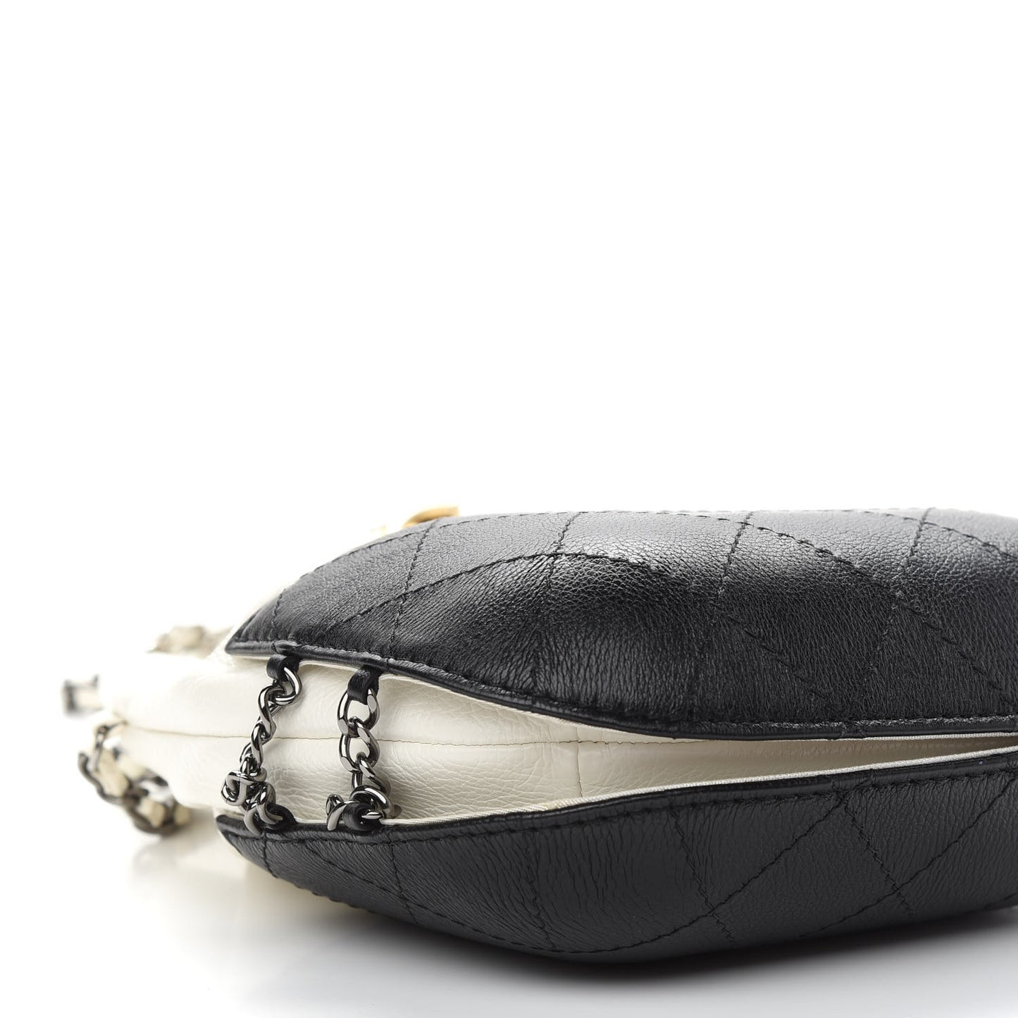 Aged Calfskin Quilted Small Gabrielle Bucket White Black