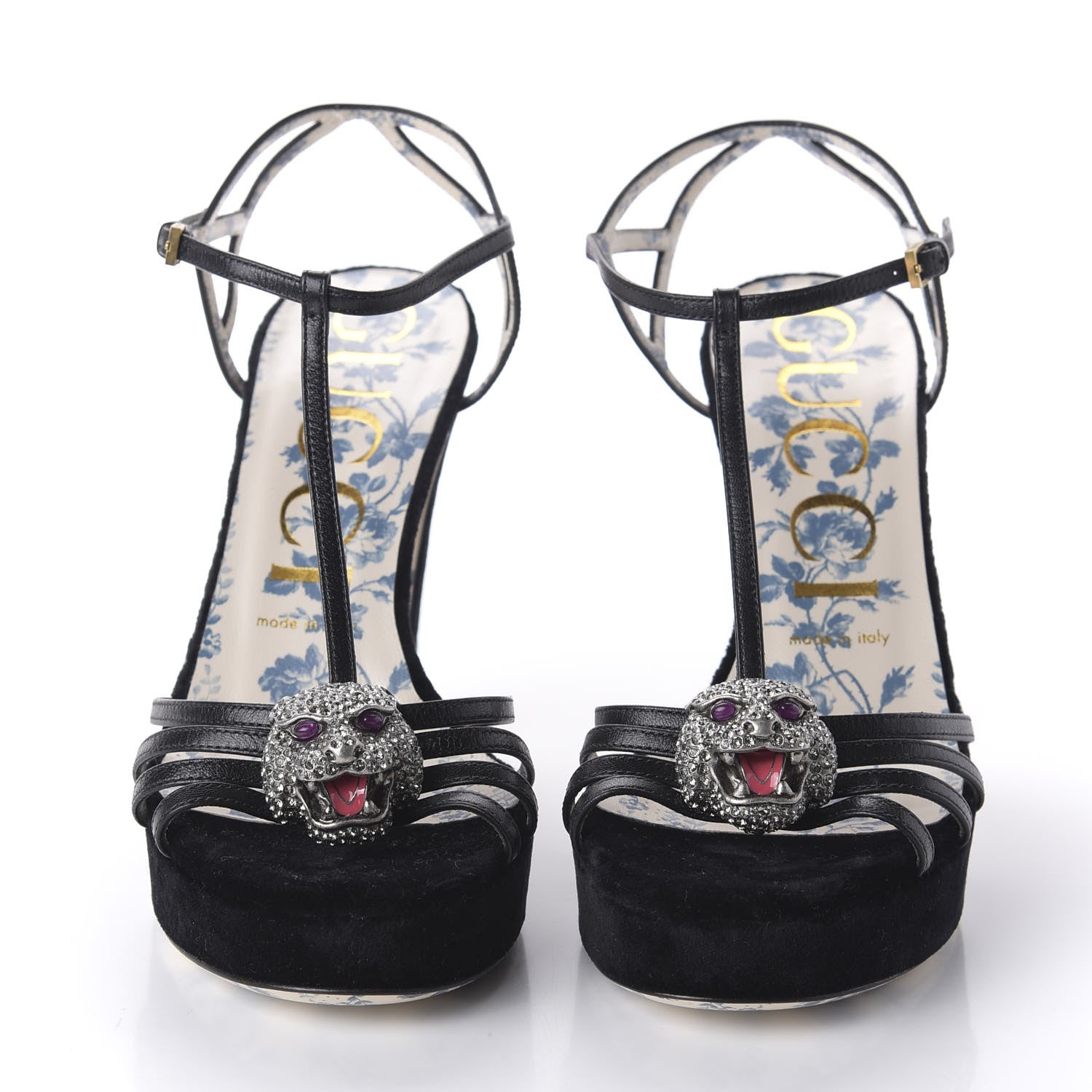 Gucci Velvet Malaga Kid Elias T-Strap Platform High Heel Sandals 38 Black 2 of 8