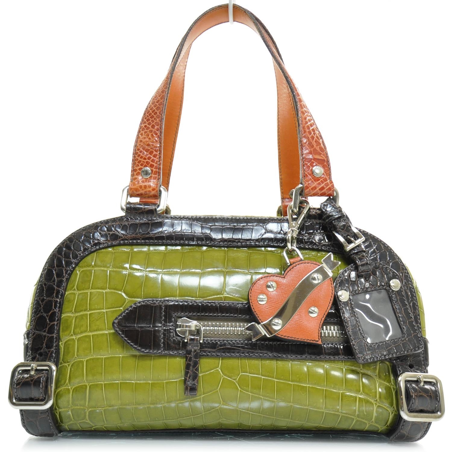 Prada Crocodile Colour Buckles Bag Green Orange 1 of 9