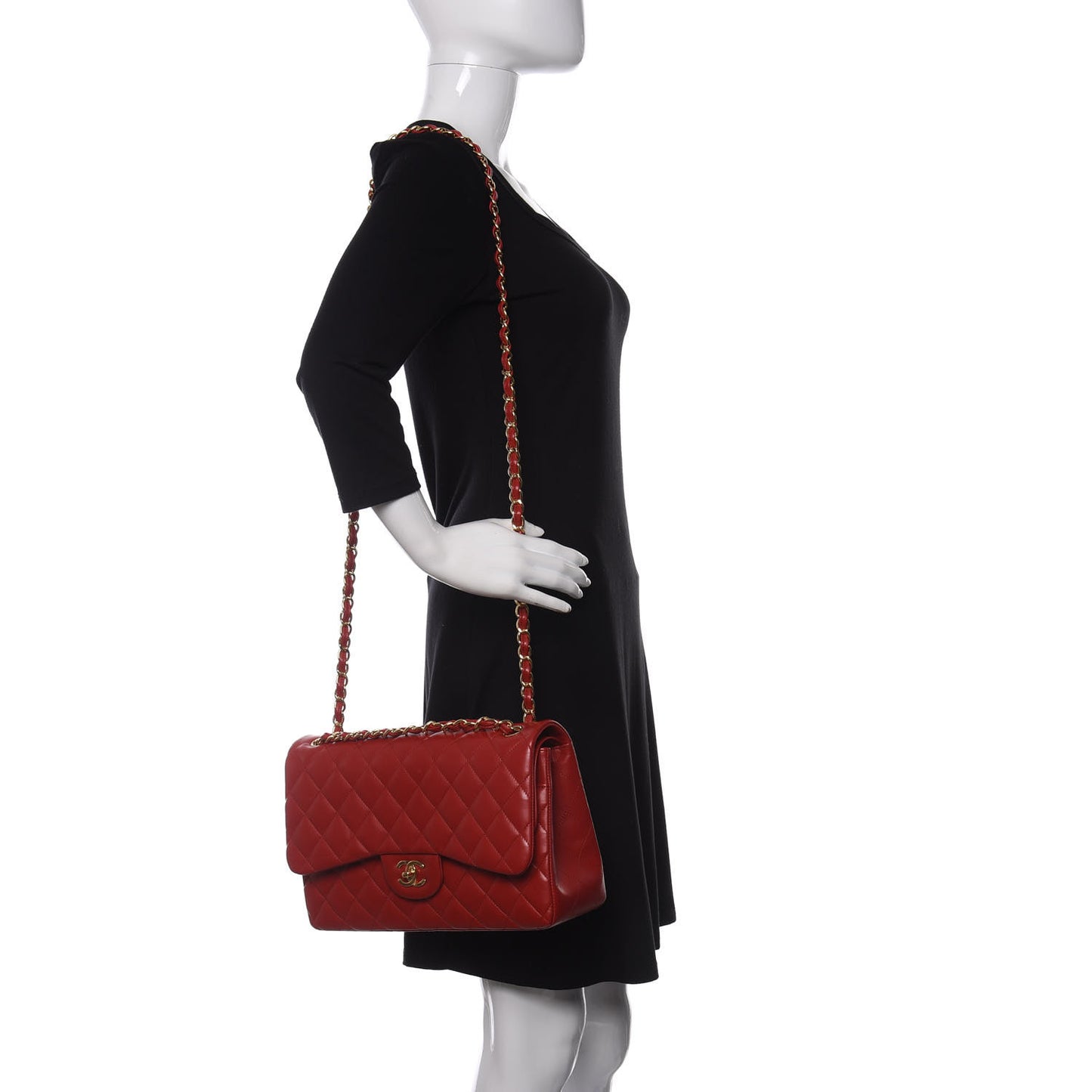 Lambskin Quilted Jumbo Double Flap Red