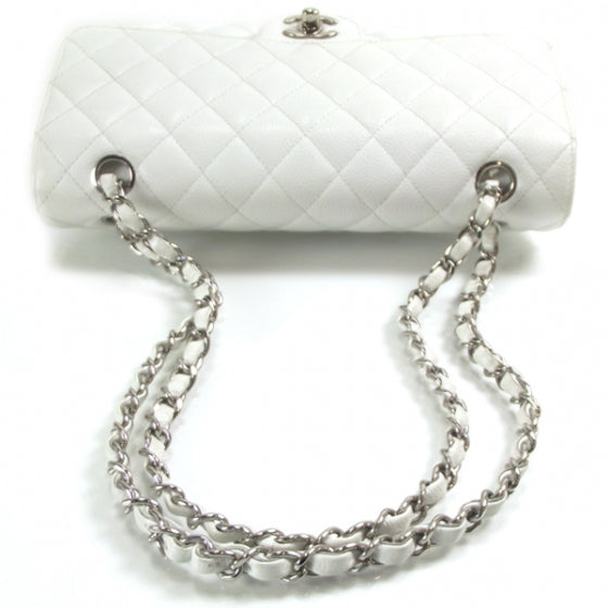 Caviar Quilted Medium Double Flap White