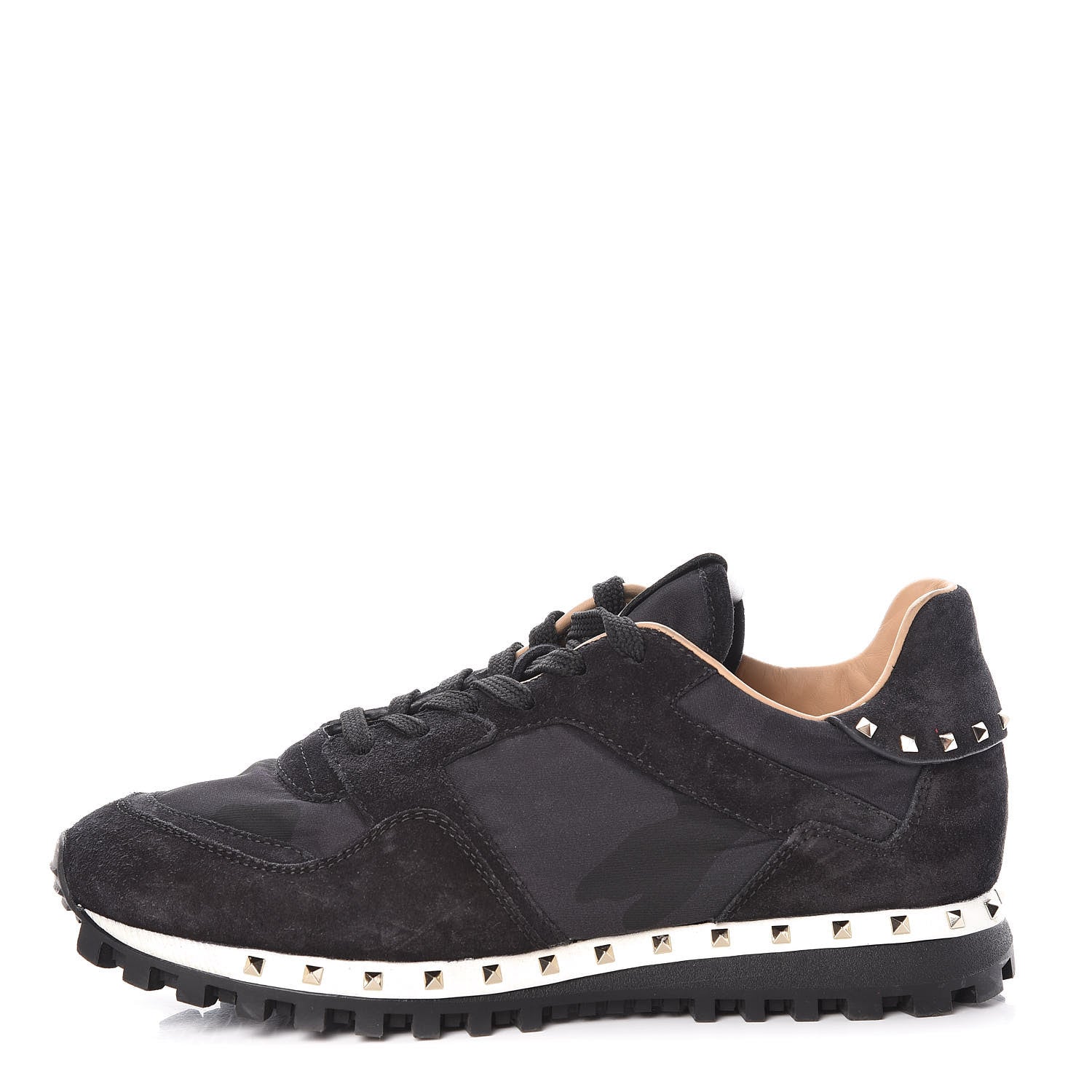 Valentino Garavani Suede Nylon Camouflage Womens Soul Rockstud Sneakers 39 Black 1 of 9