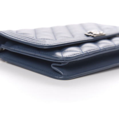 Chanel Lambskin Quilted Boy Wallet On Chain WOC Blue 9 of 12