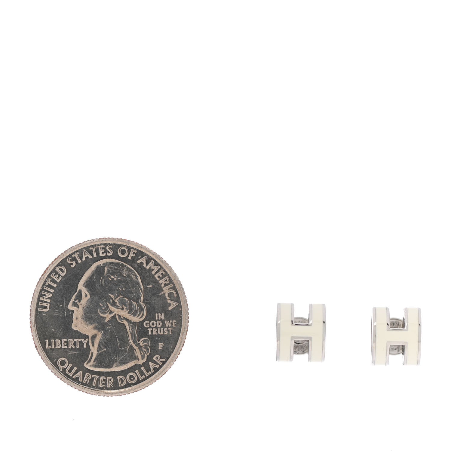 Hermes Palladium Lacquered Mini Pop H Earrings White 2 of 4