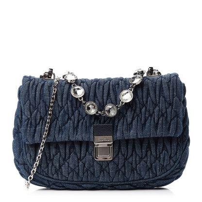 Miu Miu Denim Matelasse Crystal Chain Crossbody Bag Blue 1 of 11