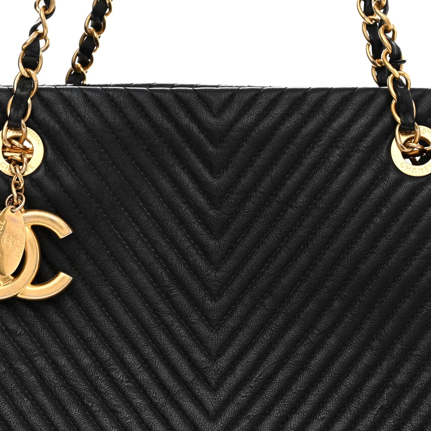 Wrinkled Lambskin Chevron Quilted Surpique Tote Black