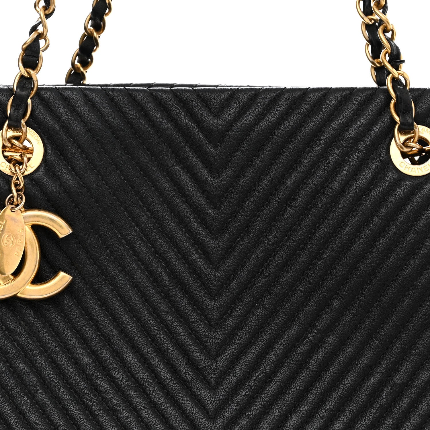 Chanel Wrinkled Lambskin Chevron Quilted Surpique Tote Black 8 of 12