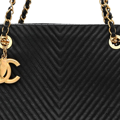 Chanel Wrinkled Lambskin Chevron Quilted Surpique Tote Black 8 of 12