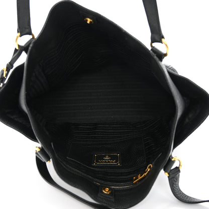 Prada Vitello Daino Side Pocket Shoulder Bag Black 5 of 11