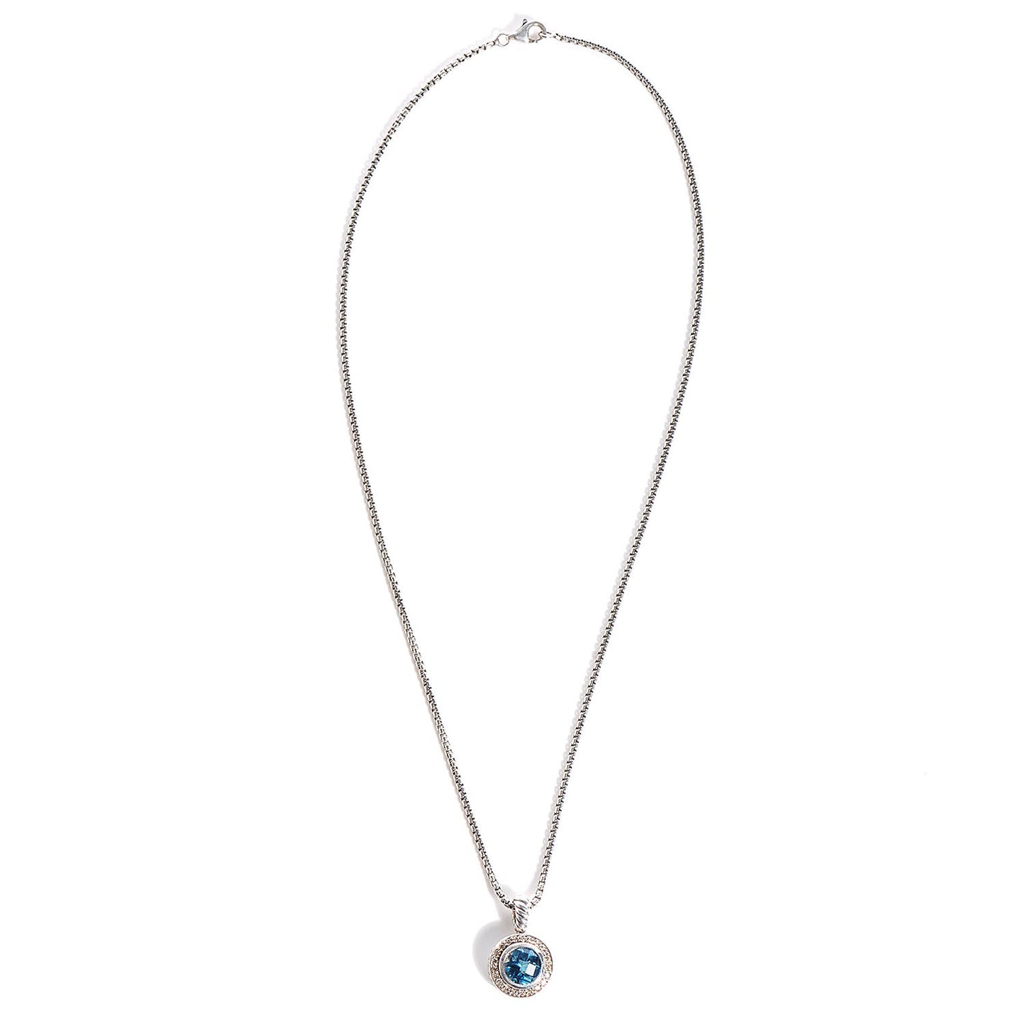 Sterling Silver Diamond Blue Topaz Necklace