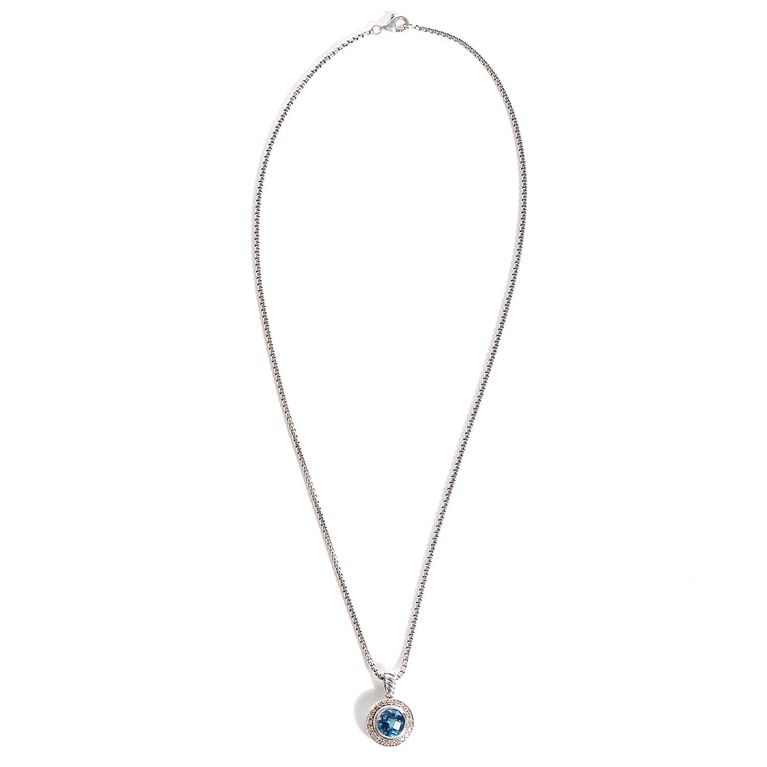 David Yurman Sterling Silver Diamond Blue Topaz Necklace 3 of 5