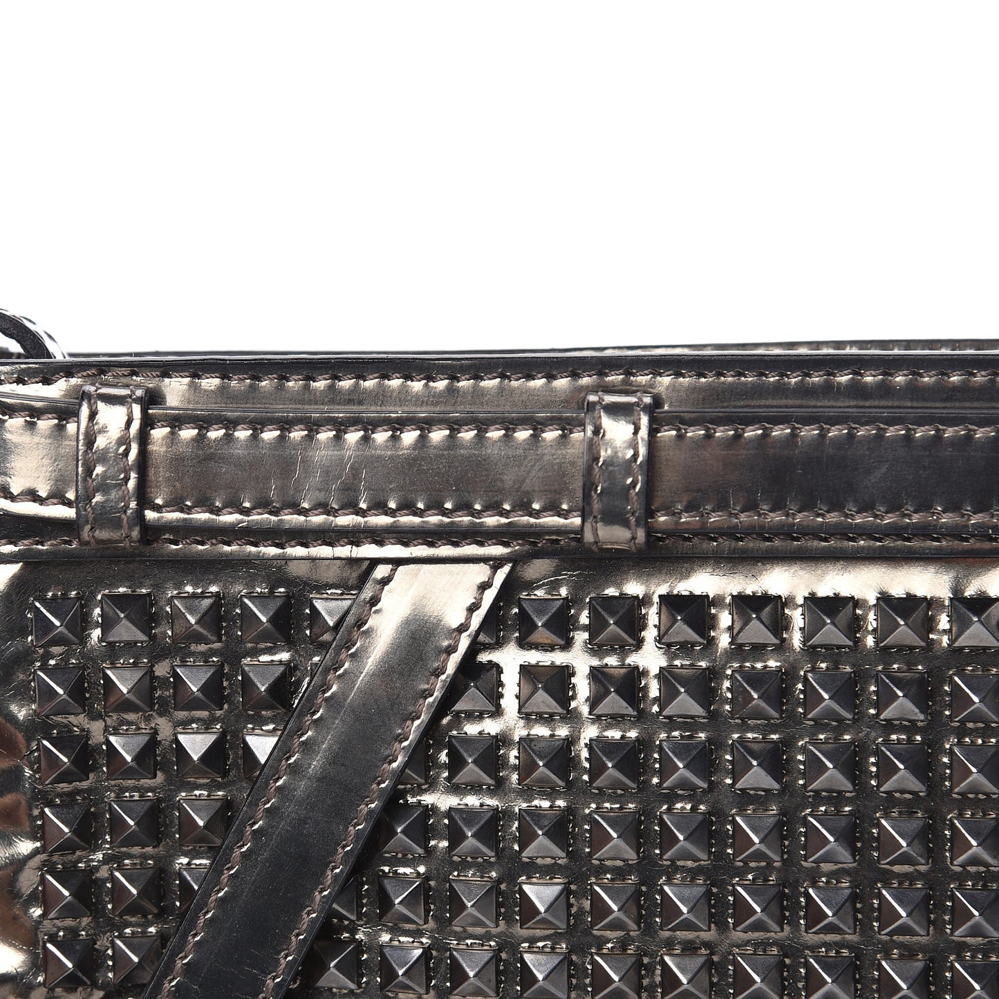Metallic Patent Studded Wristlet Clutch Pewter