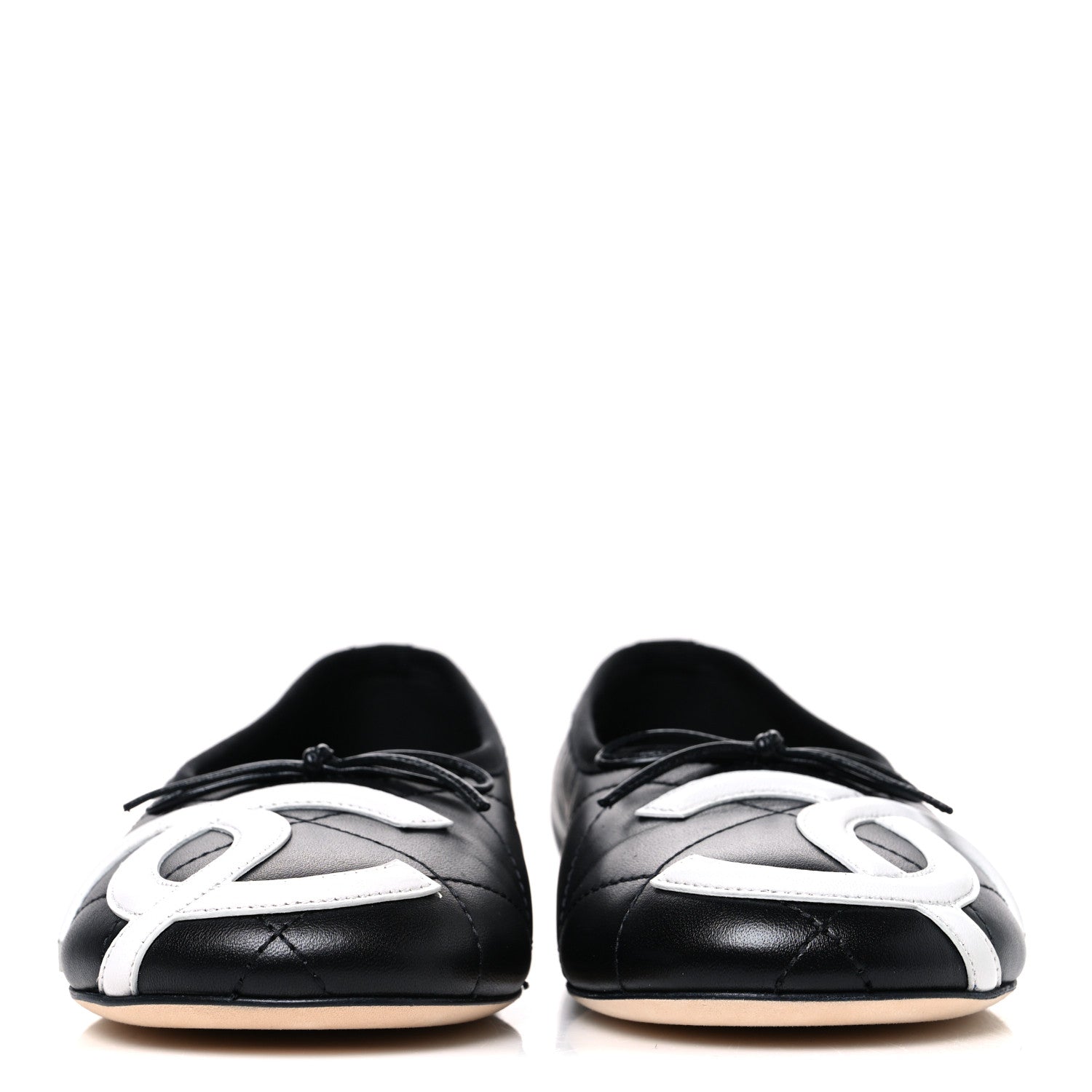 Chanel Lambskin Quilted CC Cambon Ballet Flats 38 Black White 3 of 11
