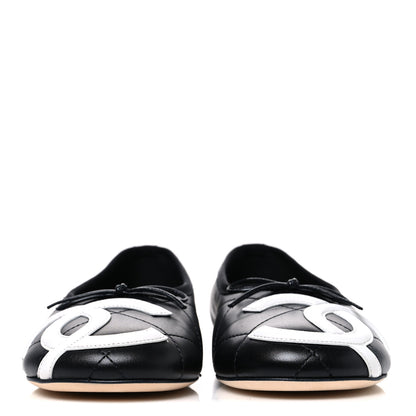 Chanel Lambskin Quilted CC Cambon Ballet Flats 38 Black White 3 of 11