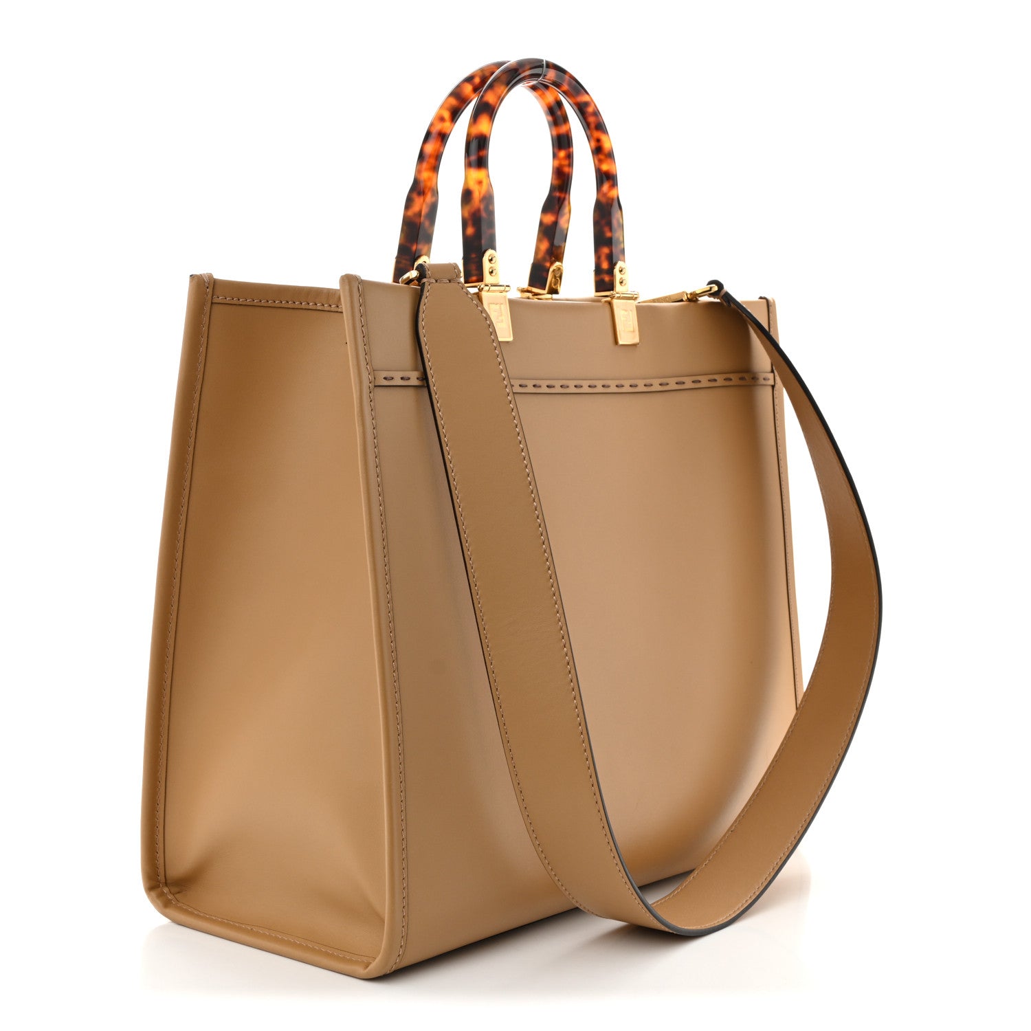Fendi Vitello King Plexiglass Logo Embossed Medium Fendi Sunshine Shopper Tote Miele Scuro 3 of 9