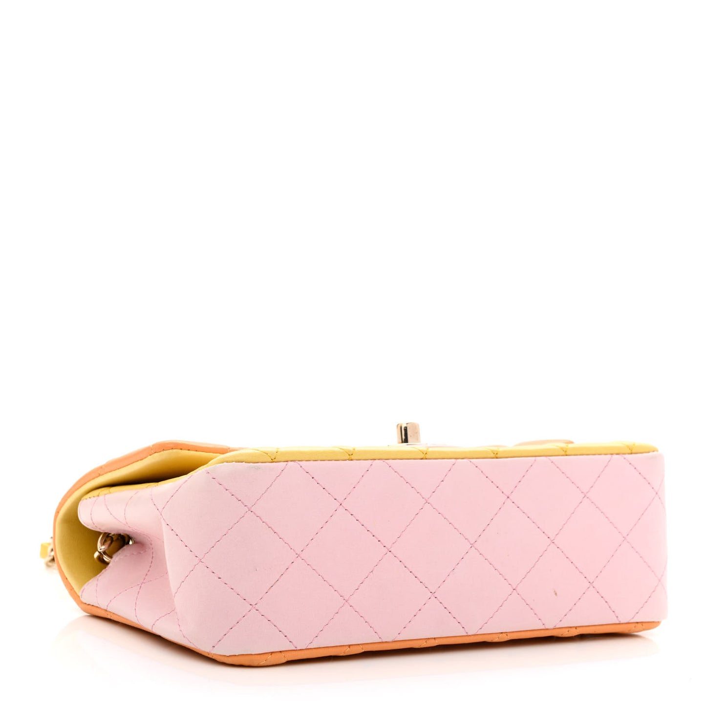 Lambskin Quilted Tri-color Mini Rectangular Flap Orange Yellow Pink