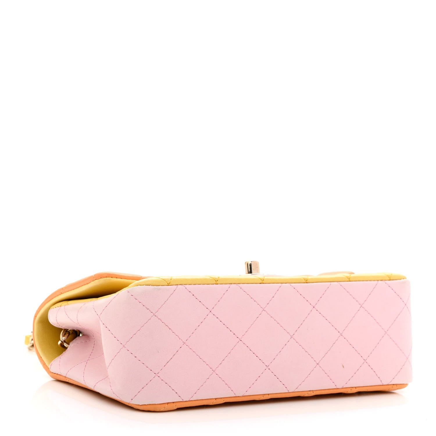 Chanel Lambskin Quilted Tri-color Mini Rectangular Flap Orange Yellow Pink 3 of 10