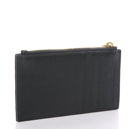 Saint Laurent Grain De Poudre Matelasse Chevron Monogram Fragments Zippered Card Case Dark Mint 3 of 6