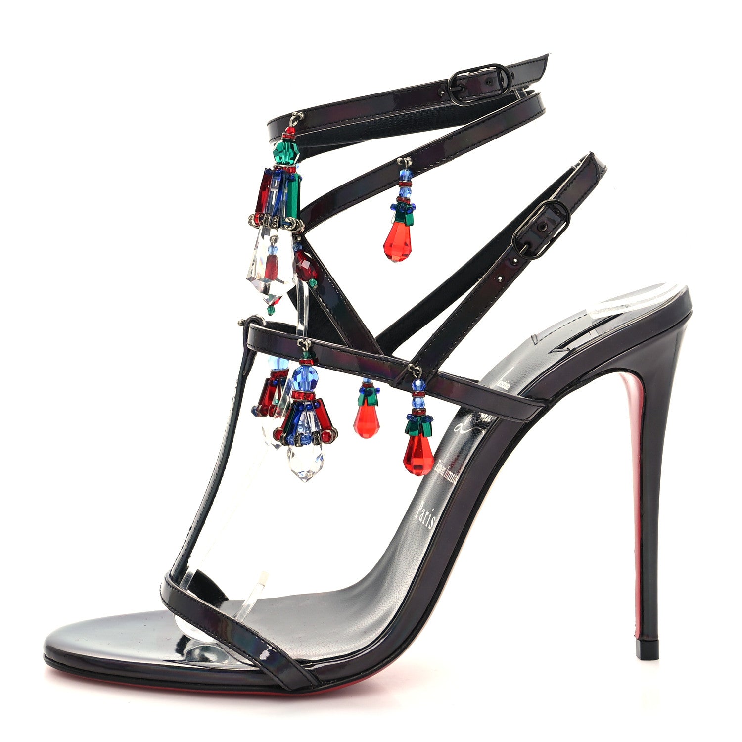 Christian Louboutin Patent Bombina Pampilla 100 Sandals 38 Black 1 of 8