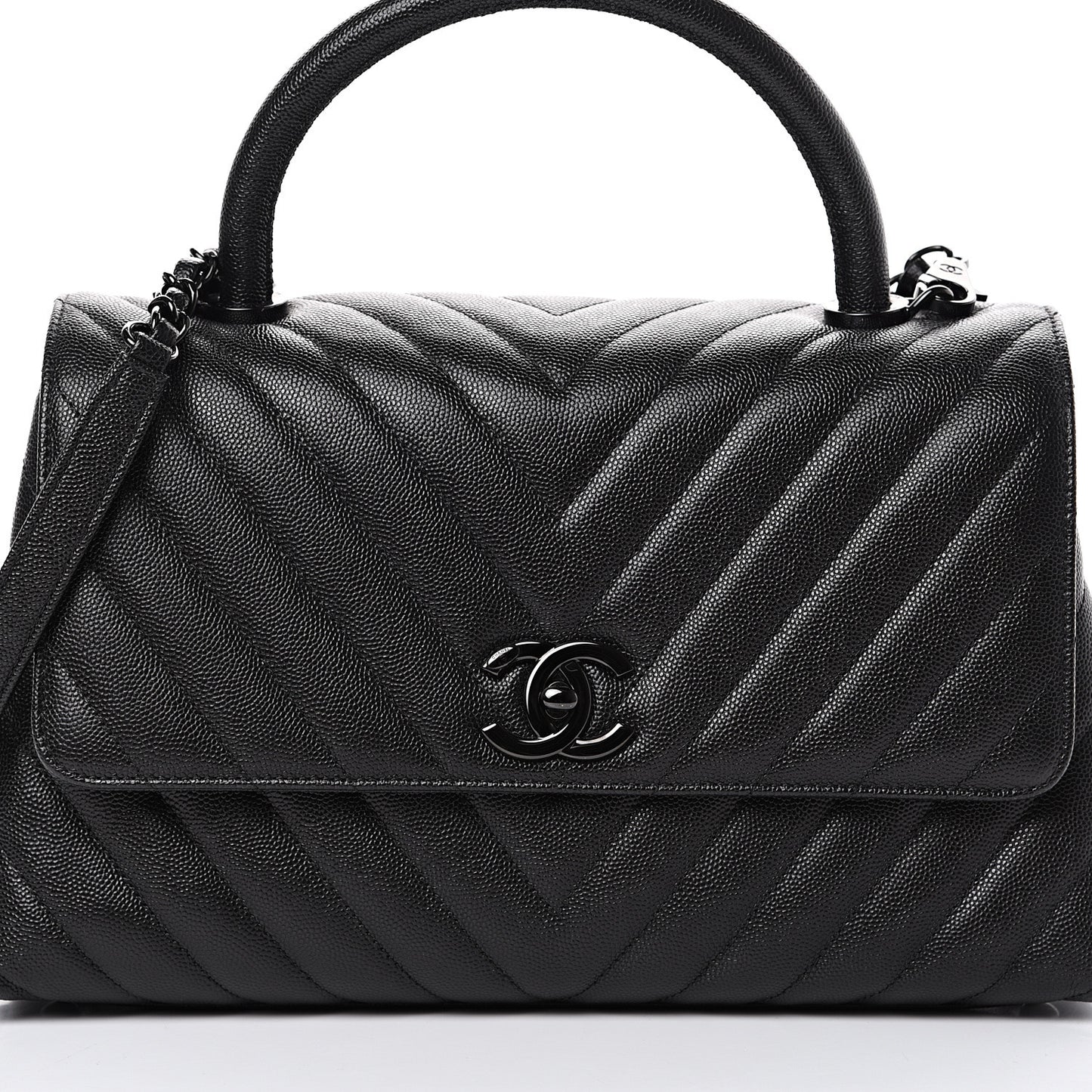 Caviar Chevron Quilted Small Coco Handle Flap So Black
