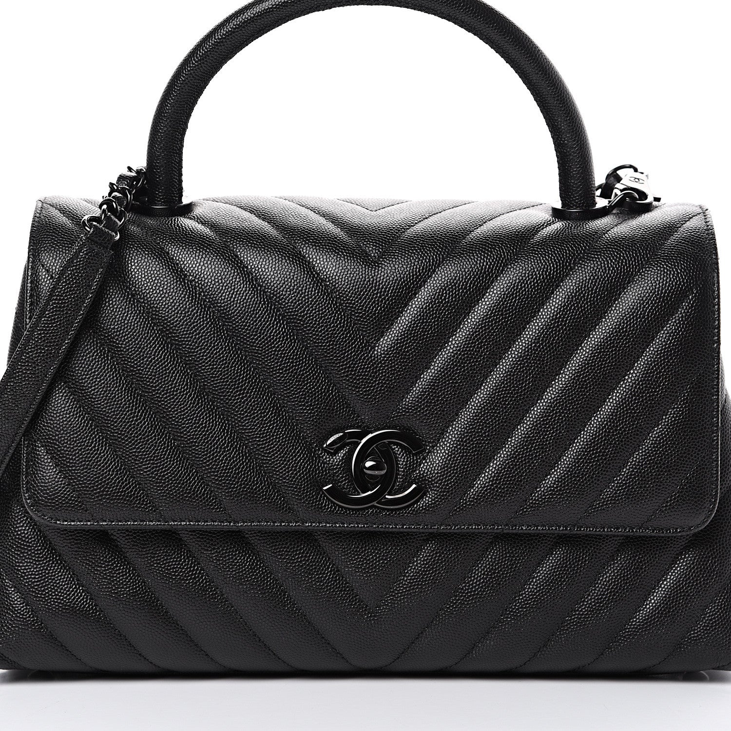 Chanel Caviar Chevron Quilted Small Coco Handle Flap So Black 7 of 10