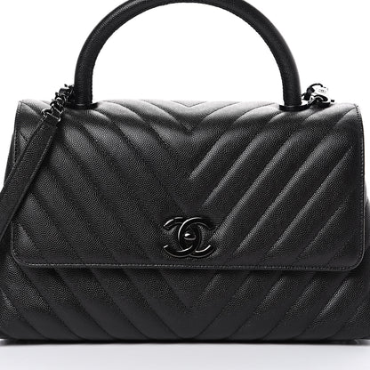 Chanel Caviar Chevron Quilted Small Coco Handle Flap So Black 7 of 10