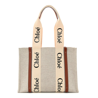 Chloe Cotton Calfskin Medium Woody Ribbon Tote White Brown 1 of 10