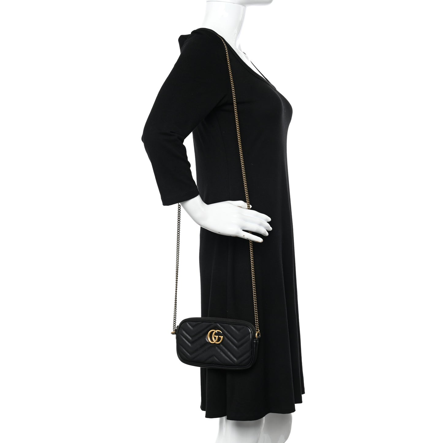 Calfskin Matelasse Mini GG Marmont Chain Crossbody Bag Black