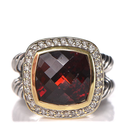 David Yurman Sterling Silver 18K Yellow Gold Diamond Garnet 11mm Albion Ring 53 6.25 1 of 4