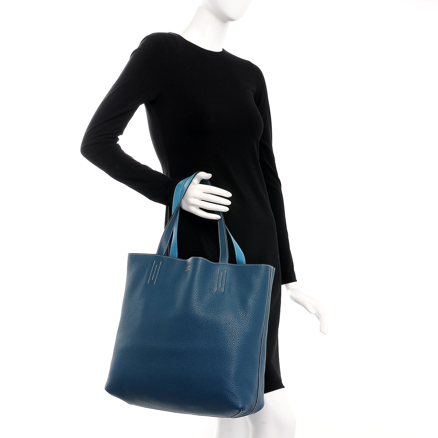 Taurillon Clemence Double Sens 36 Reversible Tote Turquoise Mallard