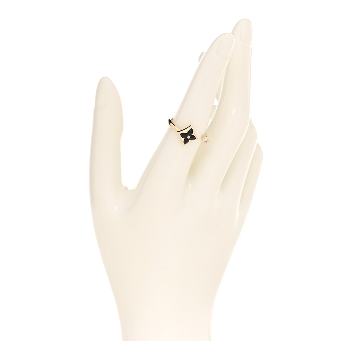18K Yellow Gold Diamond Black Onyx Mini Color Blossom Star Ring 51 5.75