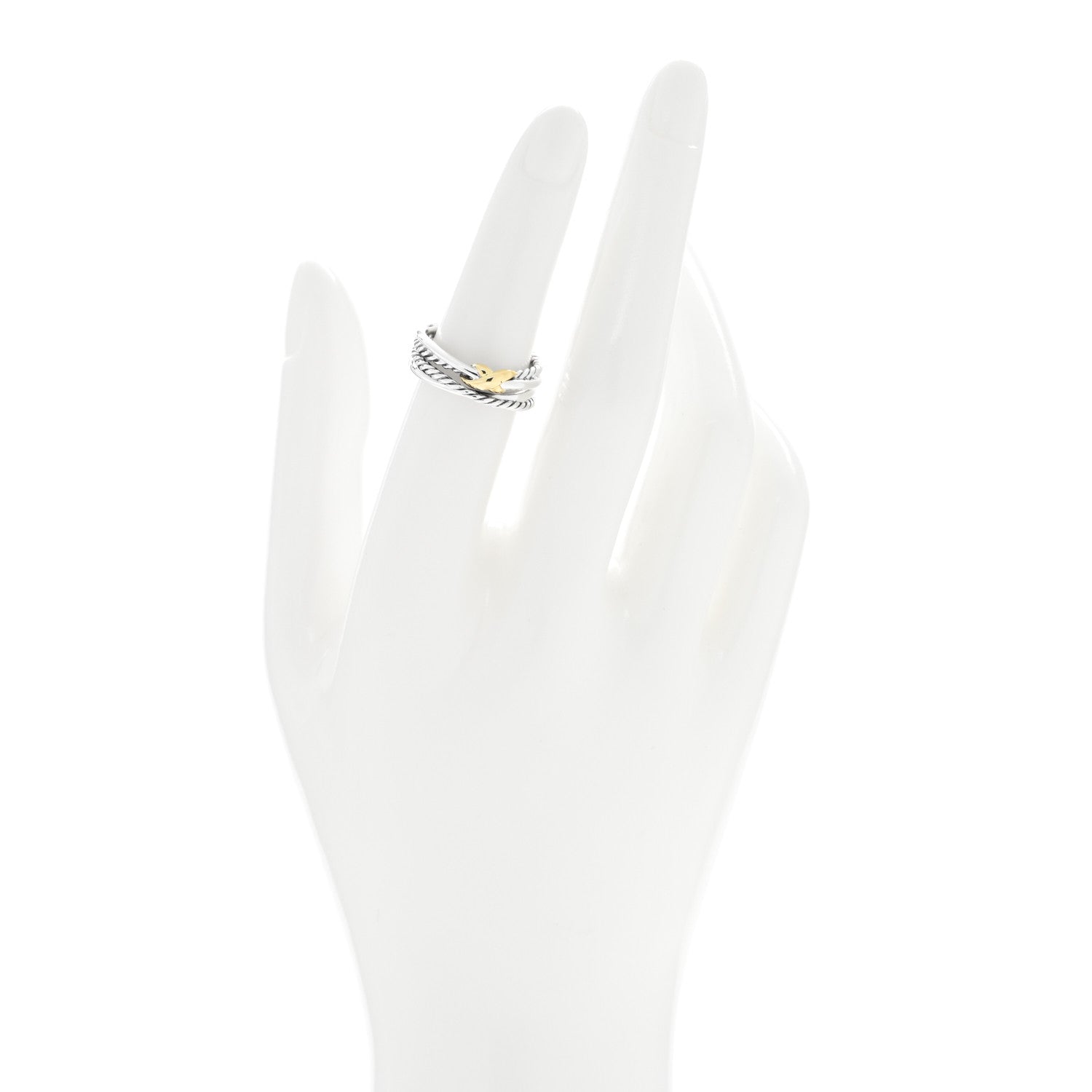 David Yurman Sterling Silver 18K Yellow Gold 6mm X Crossover Ring 51 5.75 2 of 4