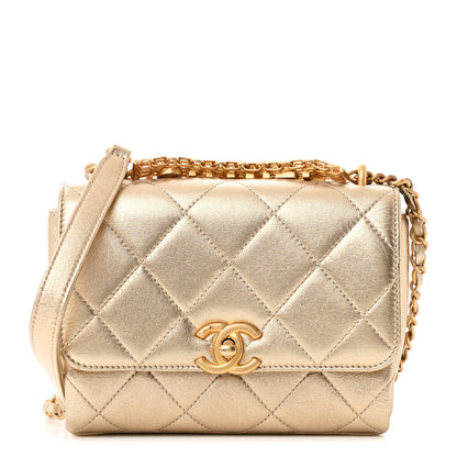 Chanel Metallic Lambskin Quilted Mini CC Crystal Logo Chain Flap Gold 1 of 10