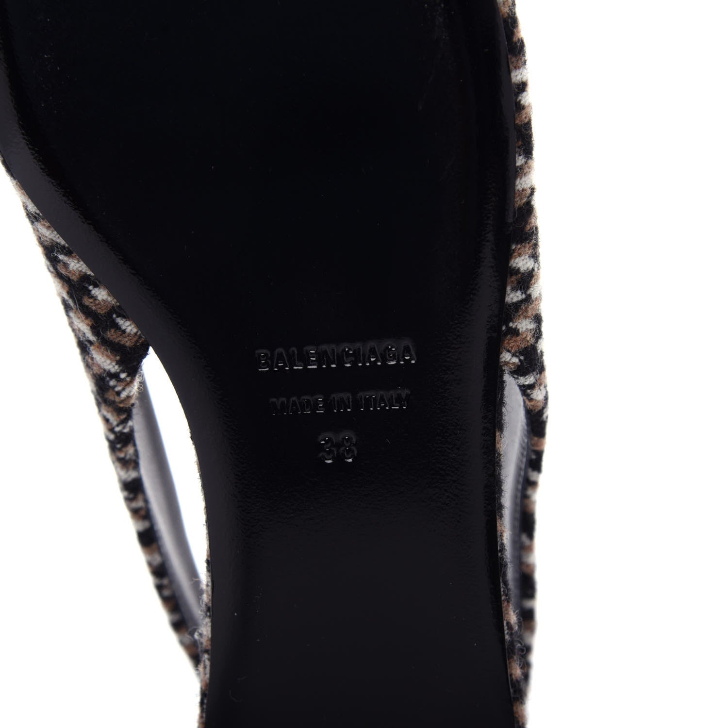 Balenciaga Tweed Prince Of Wales BB Knife Pointy Toe Slingback Flats 38 Camel Black 9 of 11