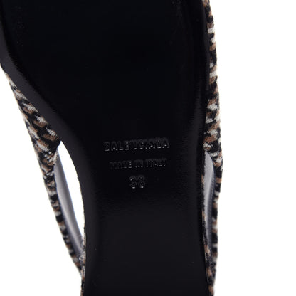 Balenciaga Tweed Prince Of Wales BB Knife Pointy Toe Slingback Flats 38 Camel Black 9 of 11