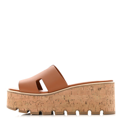 Hermes Calfskin Cork Eze 30 Sandals 37 Marron Glaise 1 of 10
