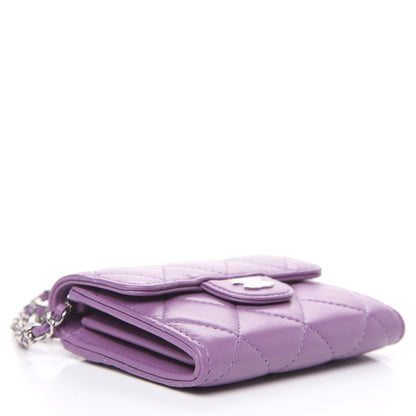 Chanel Lambskin Quilted Flap Card Holder On Chain Violet Purple 3 of 8