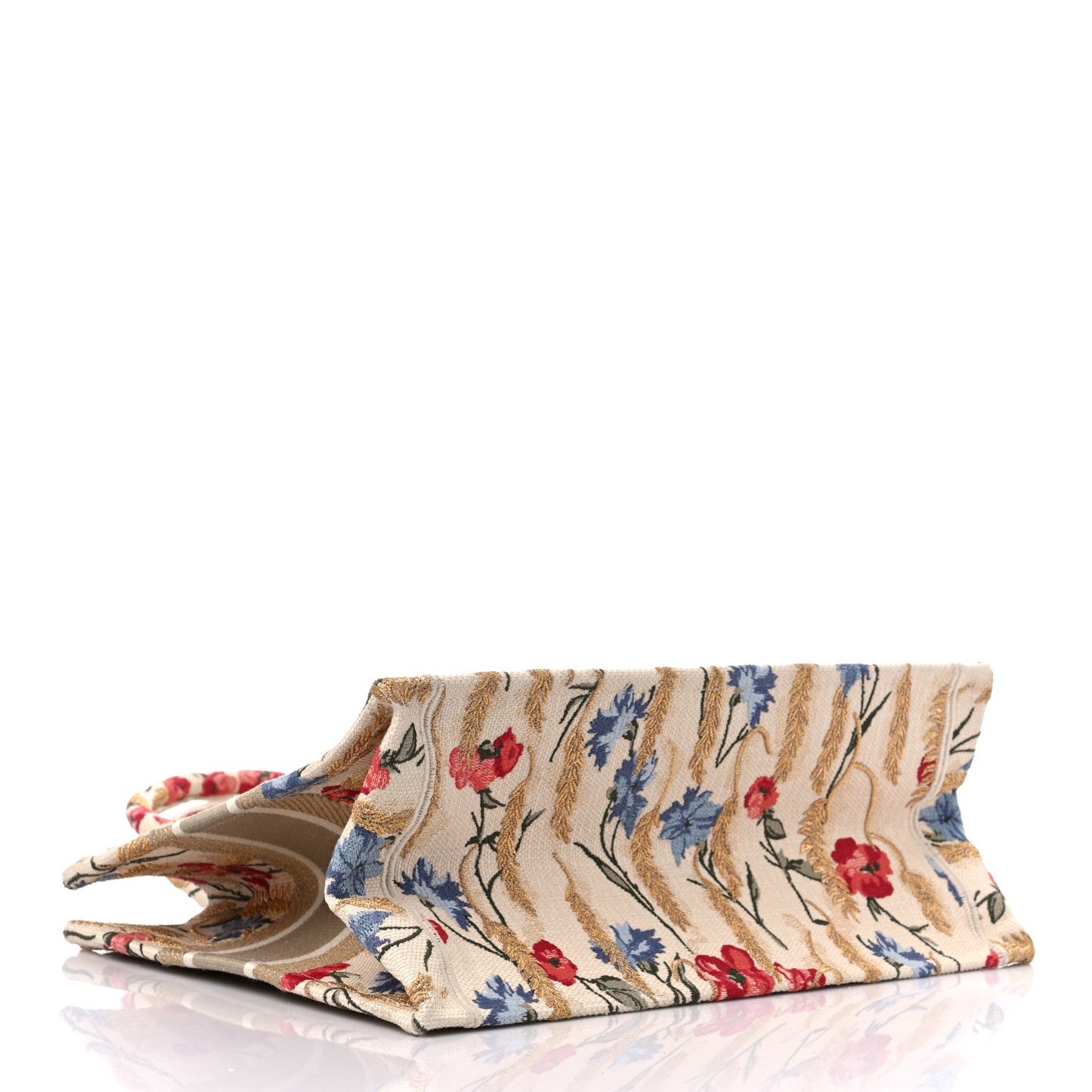 Canvas Embroidered Medium Hibiscus Book Tote Beige Multicolor
