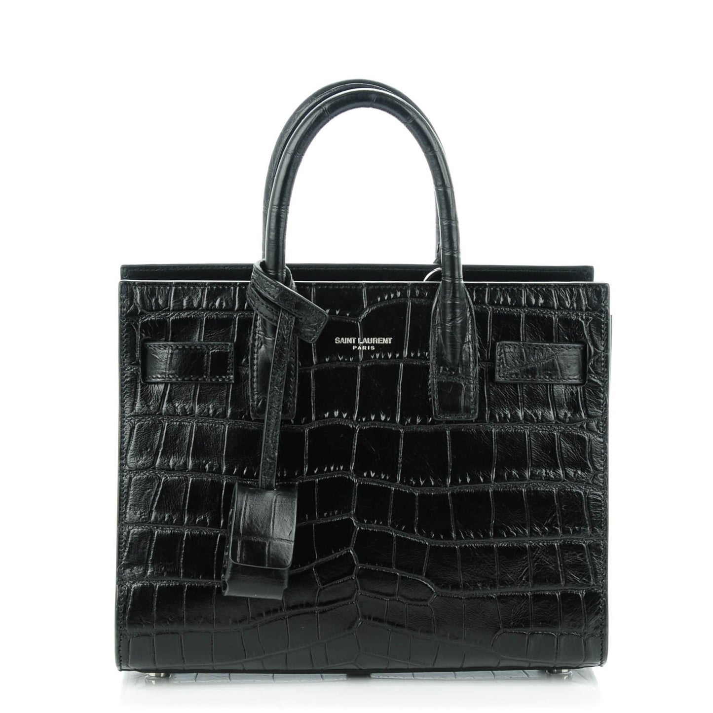 Calfskin Crocodile Embossed Nano Sac De Jour Black